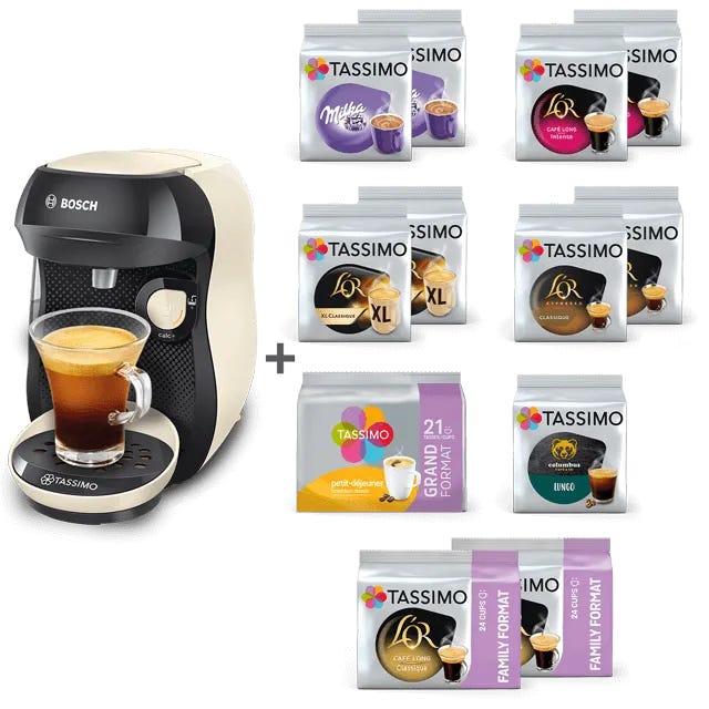 TASSIMO 10 paquets achetés = votre machine HAPPY Crème à 49€ au lieu de 95€ 