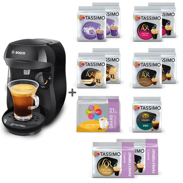 TASSIMO 10 paquets achetés = votre machine HAPPY Noire à 49€ au lieu de 95€ 