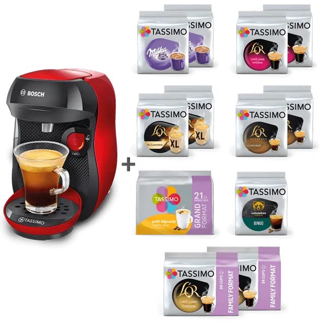 TASSIMO 10 paquets achetés = votre machine HAPPY Rouge à 49€ au lieu de 95€ 