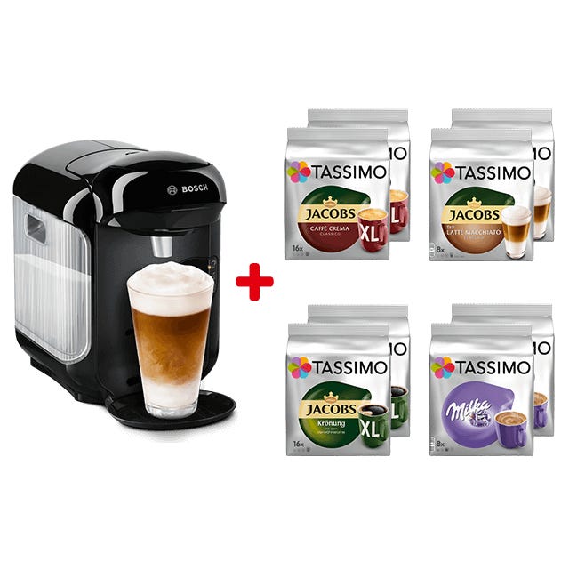 TASSIMO 8x Kaffeekapseln + Vivy 2 schwarz 