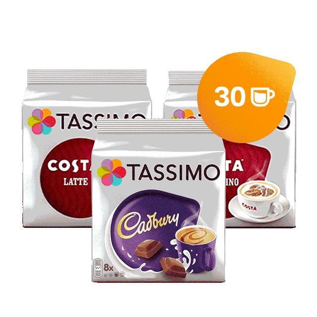 TASSIMO T-DISCS COFFEE PODS - BUY 3+ PACKS & GET FREE UK POST! Latte,  Cadbury