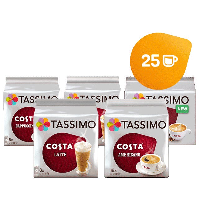 TASSIMO PODS / CAPSULES PACKS: COFFEE, LATTE, HOT CHOCOLATE, CAPPUCCINO,  COSTA