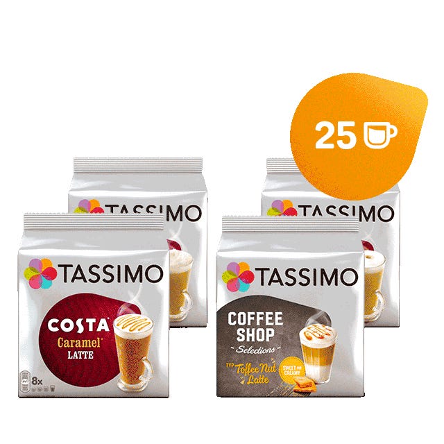 Tassimo Americano/Caramel Latte/Hot Chocolate/Chai Latte Bundle (48 Coffee  Pods)