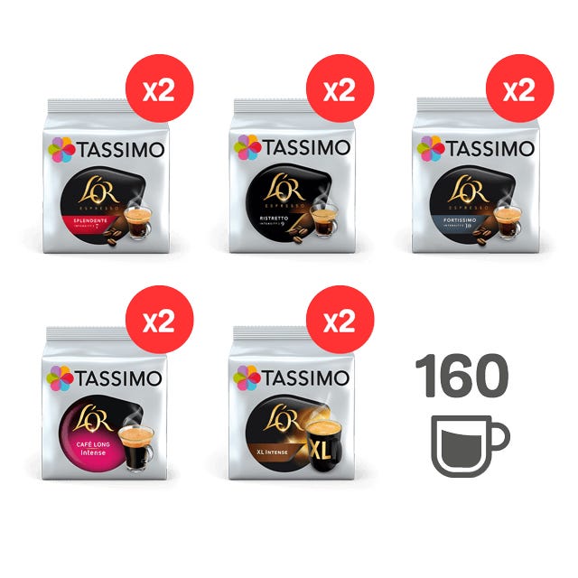 Tassimo, Assortiment de 64 Dosettes Café L'OR, Compatibles avec les  machines, XL Classique/Intense, Espresso Fortissimo, Cappuccino, Latte  Macchiato, Lot de 5 packs : : Epicerie