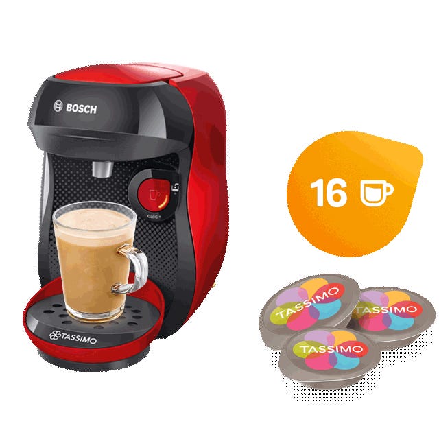 Cafetière BOSCH TASSIMO rouge TAS16B3C2 + 321 dosettes - Electro Dépôt