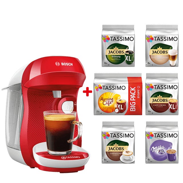 TASSIMO Happy rot & weiß + TASSIMO Starter Paket 