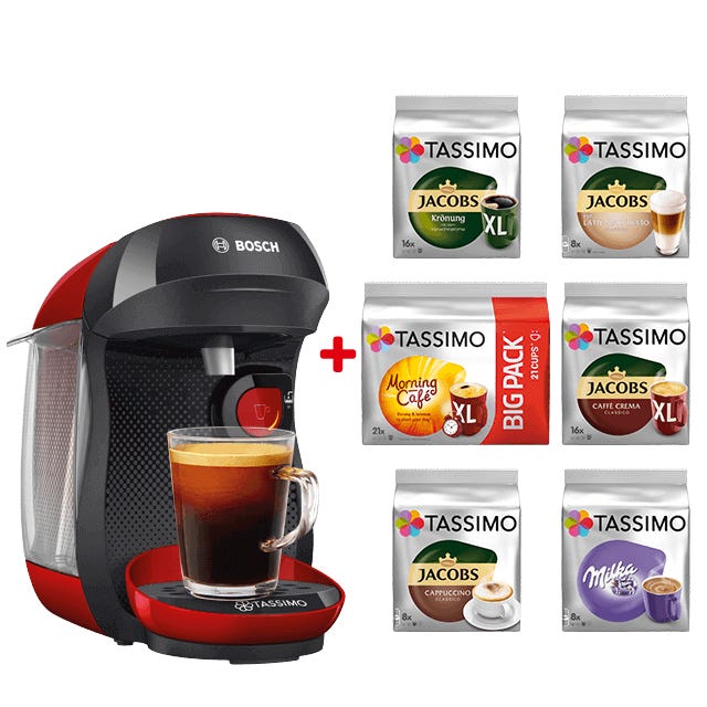TASSIMO Happy schwarz & rot + TASSIMO Starter Paket 
