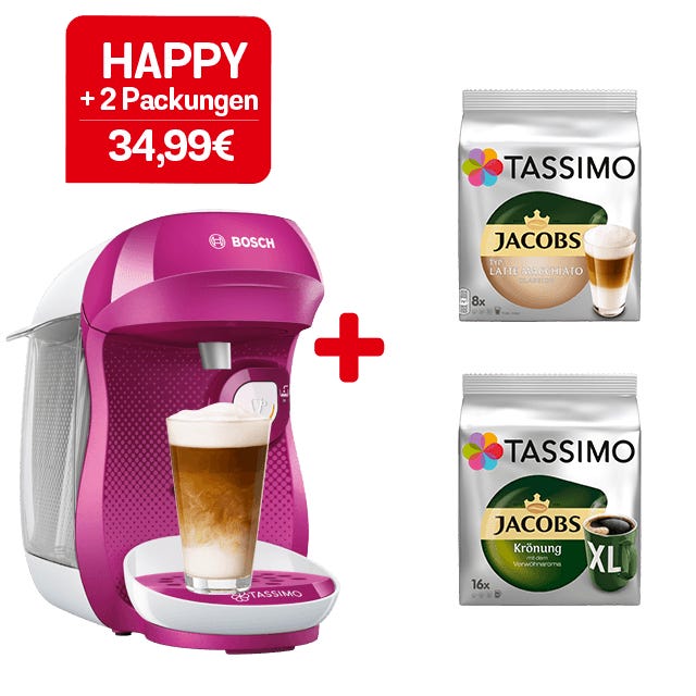 TASSIMO Happy Wild Purple + Gratis Jacobs Krönung XL + Latte Macchiato 
