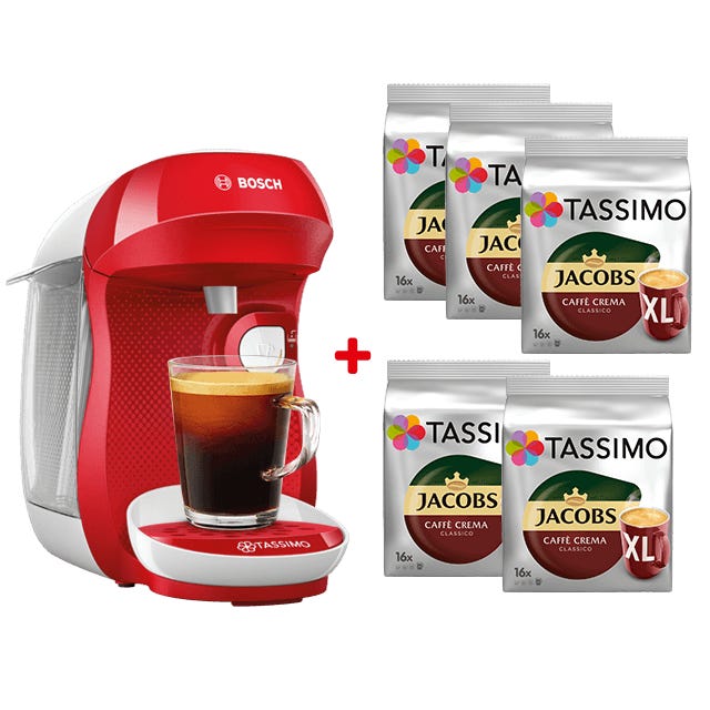 TASSIMO Happy rot & weiß + 5x Caffè Crema Classico XL 
