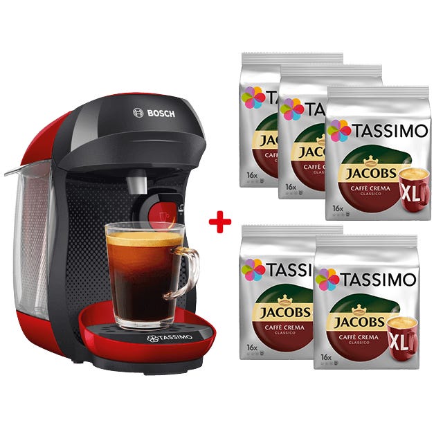 TASSIMO Happy schwarz & rot + 5x Caffè Crema Classico XL 