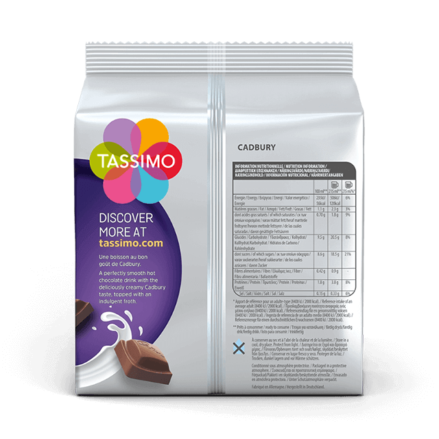 Cadbury Hot Chocolate pods for TASSIMO T DISCs for 8 cups of