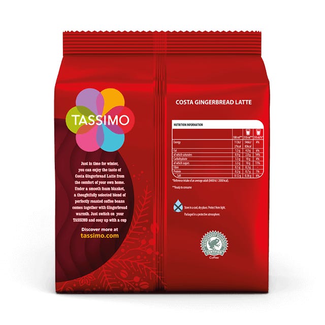 TASSIMO Costa Gingerbread Latte pods T DISCs for 8 Costa Gingerbread Latte
