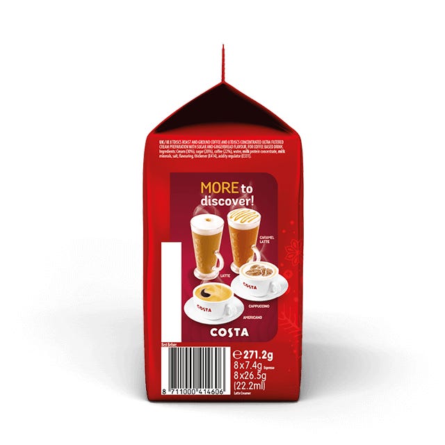 TASSIMO Costa Gingerbread Latte pods T DISCs for 8 Costa Gingerbread Latte
