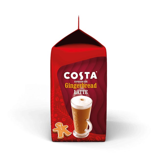 TASSIMO Costa Gingerbread Latte pods T DISCs for 8 Costa Gingerbread Latte