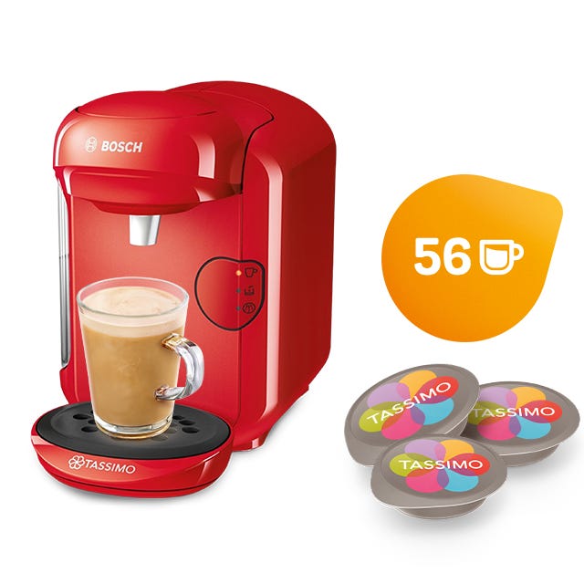 TASSIMO Vivy Red Coffee Machine + Tassimo Best Sellers Coffee Capsule Collection 