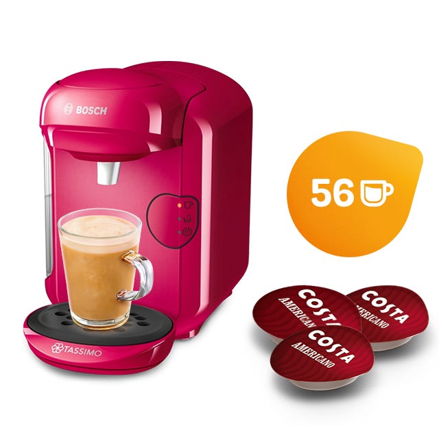 TASSIMO Vivy Pink Coffee Machine + Costa Coffee Capsule Selection 