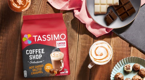 Comprar Coffe Shop café espresso sabor caramelo con nueces y con suave  espuma de leche estuche 8 cápsulas · TASSIMO · Supermercado Supermercado  Hipercor